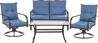 Beliani Conjunto de jard&iacute;n con mesa 4 plazas Metal Azul