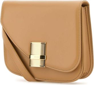 Ferragamo Womens Beige Leather Small Fiamma Crossbody Bag Lightcamellightcamel Borse A Tracolla