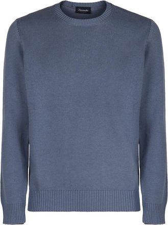 Drumohr Geribbelde Katoenen Trui - Heren - Ronde hals truien - Blauw - 3XL - Katoen - Truien & Vesten
