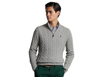 Polo Ralph Lauren Long Sleeve Cotton Cable 1/2 Zip Mens Clothing Fawn Grey Heather : 2XL