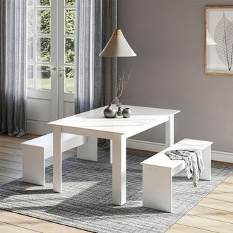 Vicco Set De Mesa De Comedor Sentio, Blanco, 90 X 140 Cm Con 2 Bancos