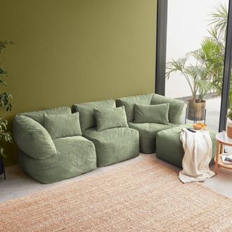 Icon Brand 4pcs Noa Bean Bag, 2x Corner, 1x Recliner, 1x Slab, Jumbo Cord in Green