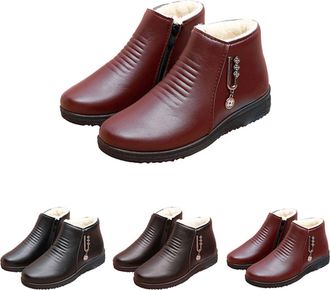 Generic Womens Short Ankle Boots Side Zipper Low Heel Soft Leather Boots Winter Warm Fur Lined Thickening Snow Boot with Sparkling Rhinestones Ladies Waterpro