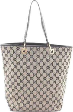 Gucci Pre-owned Tote Bags, female, Beige, Size: ONE SIZE Pre-owned GG Canvas Leather Tote Bag