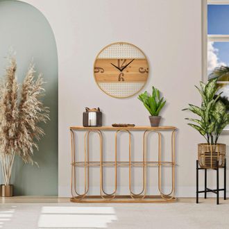 Dmora Consola Tiznit, Un Estante, Estructura Efecto Bamb&uacute;, Material De Madera, 110x32x77h Cm Marr&oacute;n