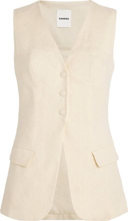 Sandro Linen Sleeveless Jacket Size L