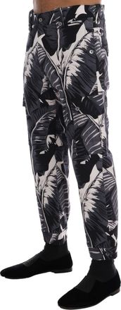 Dolce & Gabbana Mens Gray Banana Leaf Cotton Pants Black