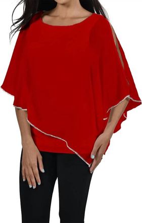 Frank Lyman Design Chiffon Overlay With Embellished Trim Top In Tomato