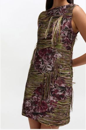 Ganni Tapestry Fringed Mini Dress - Size 34 Red