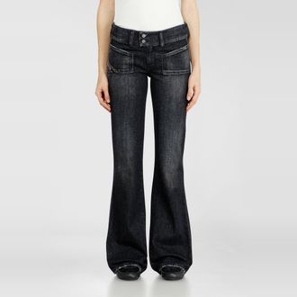 Diesel Bootcut Jeans Low Waist D-Hush, Black/Dark grey, Zip fly