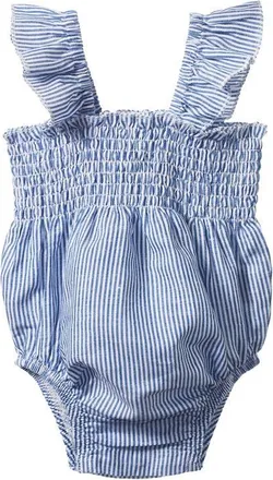 Nature Baby Gala Organic Cotton & Linen Romper in Blue Stripe at Nordstrom, Size 12-24M