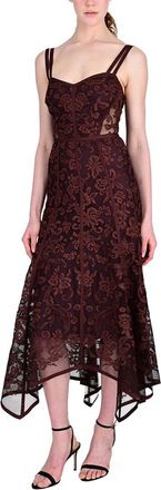 Marchesa Ribbon Strap Corded Lace Handkerchief Hem Midi Dress