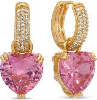 Eye Candy Los Angeles Cora Cubic Zirconia Heart Drop Huggie Hoop Earrings in Pink at Nordstrom Rack