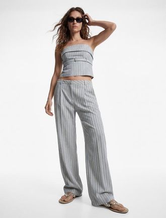 Koton Wide Leg Striped Mid-Rise Trousers in Grey Stripe at Nordstrom, Size 10