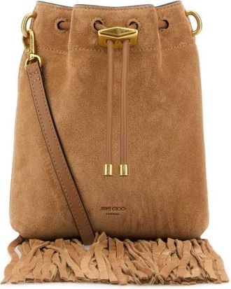 Jimmy Choo London Camel Suede Bon Bon Bucket Bag