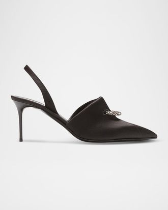 Balmain 75mm Opa Noir Pierced Satin Slingback Pumps
