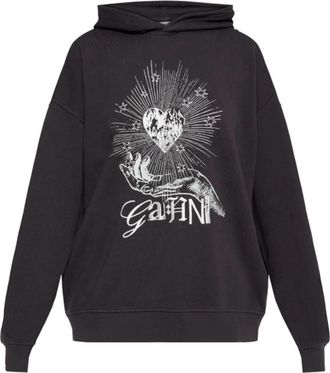 Ganni Zwarte katoenen hoodie met grafische print - Dames - Hoodies - Zwart - S - Katoen - Hoodies & sweatvesten