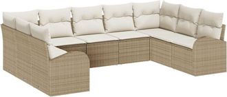 vidaXL Sofa Set with Cushion 9 pcs Beige Poly Rattan vidaXL
