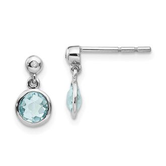 Diamond2Deal Sterling Silver Rhodium-plated Blue Topaz And Diamond Dangle Teardrop Earrings