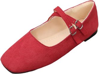 Generic Mary Jane Shoes for Women Casual Slip On Dress Shoes Solid Color Stylish Classic Comfortable Slip On Ballet Flats with Buckle Strap Office Leisure Red