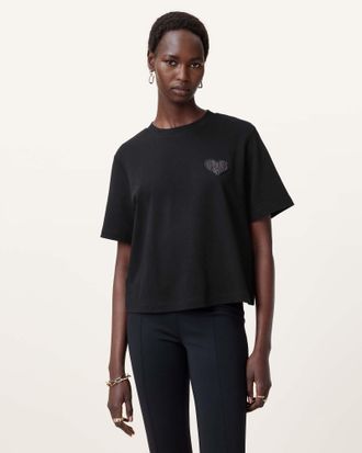 AllSaints Womens Cotton Lover Lisa Embroidered T-Shirt, Size: XS