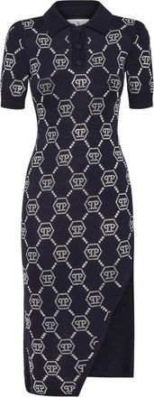 Philipp Plein Knit Dress Monogram - Dames - Casual kleedjes - Blauw - S - Kleedjes