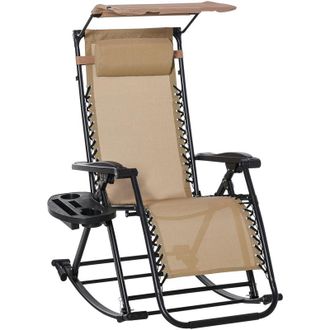 OUTSUNNY Folding Recliner Chair Outdoor Lounge Rocker Zero-Gravity Seat Beige