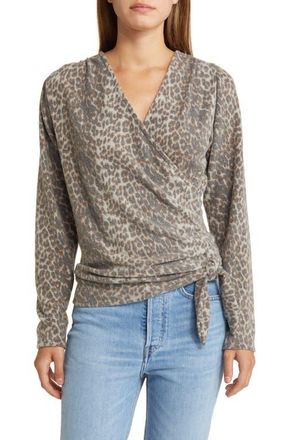 Loveappella Faux Tie Wrap Top in Gray/Charcoal at Nordstrom, Size X-Small