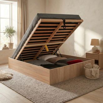 Weber Industries Cama arc&oacute;n de 2 plazas con efecto madera clara 140x190 cm