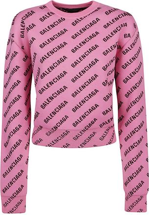 Balenciaga Pink Logo croppet cotton sweater