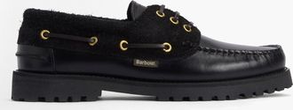 Barbour Deck Mens Boat Shoe Black Leather - Size UK 11