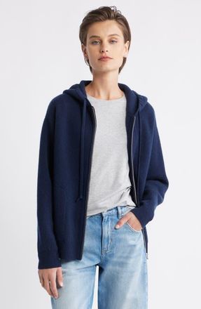 Nordstrom Wool Blend Zip Hoodie Cardigan in Navy Night at Nordstrom, Size X-Large