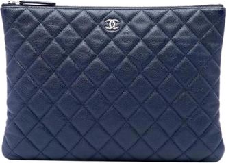 Chanel Pre-owned Quilted Caviar Leather Clutch - Dames - Vintage Tassen - Blauw - ONE Size - Vintage