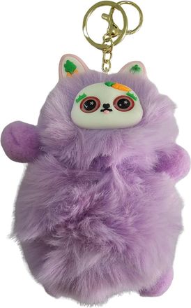 Generic Fluffy Animal Plush Keychain - Cute Soft Furry Pom-Pom Bag Charm with Big-Eyed Cartoon Face, Adorable Key Ring Accessory for Kids & Adults (Multiple C