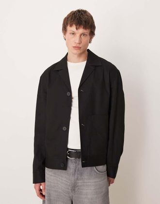 Asos Giacca harrington leggera testurizzata nera-Nero