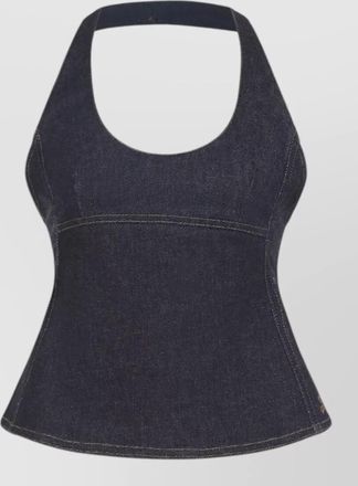 Jacquemus halterneck denim top contrast stitching detail