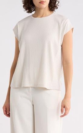 Eileen Fisher Textured Stretch Rib Crewneck Top in Bone at Nordstrom Rack, Size Xx-Small