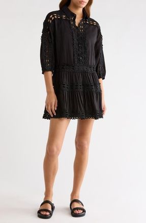 Elan Lace Trim Cover-Up Dress in Black at Nordstrom, Size X-Large