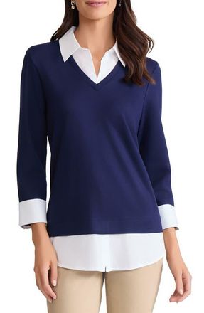 Jones New York Twofer Sweater in Pacific Navy/Nyc White at Nordstrom, Size X-Small P