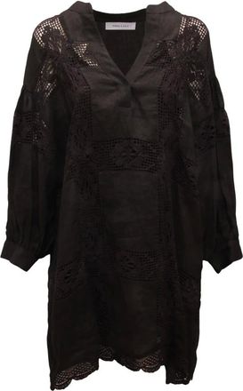 Emma & Gaia Dames, Jurken, Zwart, Maat: 2XL Linnen
