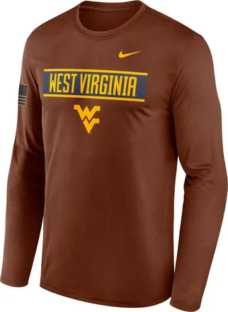 Nike West Virginia Courtside Nike Mens Dri-FIT College Long-Sleeve T-Shirt in Brown | 02TJ2GYWVN-VZG