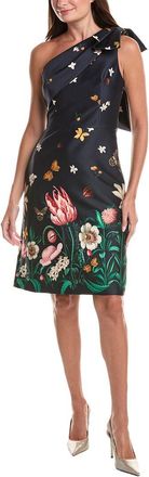 Teri Jon by Rickie Freeman Mikado Floral Butterfly One-Shoulder Cocktail Dress