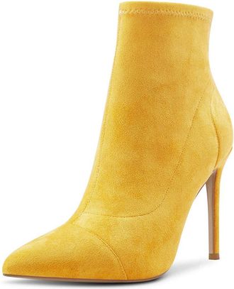 Castamere Womens Fashion Stretch Ankle Boots Pointed Toe Stilettos Booties 4IN High Heel Yellow Suede Shoes UK 10