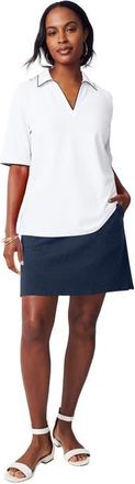 Jessica London Stretch Cotton Polo Tee in White Navy at Nordstrom, Size Medium
