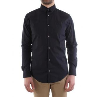 Emporio Armani Slim Stretch Overhemd - Heren - Casual Overhemden - Blauw - XS - Katoen - Overhemden