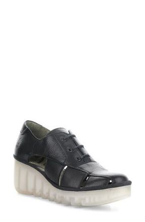 FLY London Bogi Platform Wedge Oxford in 000 Black Mousse at Nordstrom Rack, Size 10-10.5Us / 41Eu
