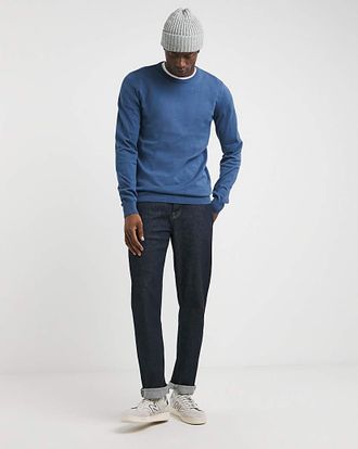 Jacamo Blue Cotton Crew Neck Jumper