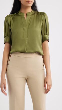 Anne Klein Crinkle Satine Top in Bay Leaf at Nordstrom, Size X-Small