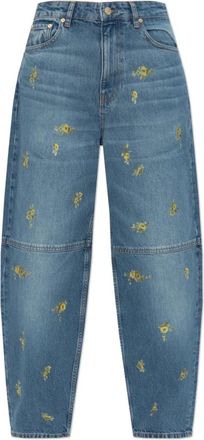 Ganni Floral Motif Jeans - Dames - Loose Fit Jeans - Blauw - W24 L33 - Katoen - Jeans