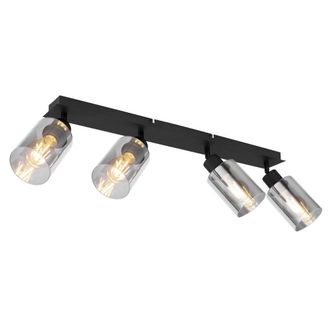 Netlighting Hadera Ceiling Spotlight Bar Matt Black Smoke Glass Shade 4x E27